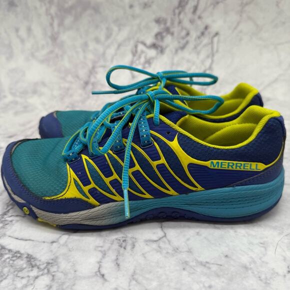 Merrell Blue and Yellow Athletic Trail Shoes High Viz. Size 6.5. Excellent cond! - Picture 2 of 9